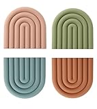 Tischsets Abwaschbar 4er Set, Silikon Topflappen Topfuntersetzer, Bunt Pfannenschoner, Hitzebeständigerung rutschfest Stapelschutz für Pfannen, Töpfe, Tasse, Schüsseln und noch