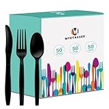 150 Stück Plastikbesteck, Strapazierfähiges Besteck Set aus Kunststoff, Wiederverwendbar, Partyutensilien, Familienfeiern, schwarz 1