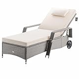 Casaria® Sonnenliege mit Rollen 7cm Auflage Extra Breit 90cm Gartenliege Wetterfest Balkonmöbel 165kg Belastbar Terrassenmöbel Liegestuhl Polyrattan Creme