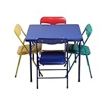 HOMYLIN 5er-Pack mehrfarbiger Klapptisch und Stühle, Set für Kinder, bunt, tragbar, leicht, Kinder-Aktivitätsset, 4 bunte Stühle (29 x 27 x 53 cm) und blauer Tisch (61 x 61 x 51 cm)