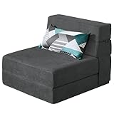 ANONER 70 x 190 cm Schlafsessel Schlafsofa, Sofabett Gästesofa mit Schlaffunktion mit Memory Schaum & Kissen, Klappmatratze für Wohnzimmer Büro, Bodensessel Waschbar Set Dunkelgrau
