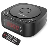 CCYLEZ BT-CD-Player-Wecker für Schlafzimmer, Toplader-Digitaluhrradio mit Fernbedienung, Aufwachen mit Musik/Spiegelanzeige über Dual-Alarm, Sleep-Timer, USB, AUX für Kinder/ (EU-Stecker)