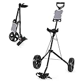 COSTWAY 2-Rad Golftrolley klappbar, Golfwagen mit Anzeigetafel, Schiebewagen Metallrahmen, Golf Push Cart, Golfcaddy schwarz