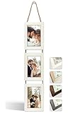 NEOWS Bilderrahmen Collage für Mehrere Bilder - Dekorative Bilderrahmenset zum Aufhängen an der Wand - Mehrfach Fotorahmen Hochformat mit Schnur für 10x15 Fotos (Weiß Gerissene, 3 Vertikale Fotos)