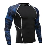 DUHENWU Herren Kompressions Shirt Bequeme Regular Fit Schwimmoberteil Bedruckt Langärmelig Funktionsshirts Athletic Quick Dry T-Shirt Retro Rundhalsausschnitt Fitnessshirt Laufshirt