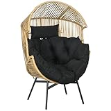 Outsunny Rattansessel, Rattan Korbsessel mit dickem Sitzkissen, Gartensessel in Eiform, 120 kg belastbar, für Terrasse, Garten, Sand