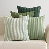 EMEMA Kissenbezug 40x40 cm Kordsamt Kissenbezüge 4er Set Dekokissen Sofakissen Kord Kissenhülle Zierkissenbezug Dekorative Cord Kissen Weiche für Sofa Wohnzimmer Schlafzimmer Salbeigrün Serie