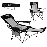#WEJOY 2-in-1 Campingstuhl Faltbar 180kg mit Fußstütze,Strandstuhl mit 4-Fach Verstellbarer Rückenlehne, Liegestuhl Relaxsessel Liege mit Getränkehalter,Campingstuhl für Camping Outdoor Schwarz/Grau