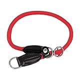 lionto Hundehalsband aus strapazierfähigem Nylon für Hundetraining, Länge 55 cm, 1 cm Dicke, Zugstopp Halsband für Hunde, Lederimitat mit Metallring & Anpassung durch stufenlosen Schieber, rot