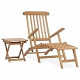 Swpsd Garten Liegestuhl mit Fußstütze und Tisch Massiv Teakholz Sonnenliegen Garten Sonnenliege Outdoor Chaiselongue Bett Garten Daybed