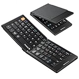 ProtoArc Faltbare Kompakte Tastatur QWERTZ, XK04 Mini Tragbare Reise Bluetooth-Tastatur mit PU-Lederhülle für iPad iPhone Mac Android Windows iOS - Schwarz