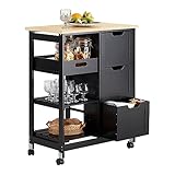 SoBuy Küchenwagen zum Rollen Servierwagen mit 2 abnehmbaren Ablagen und 1 Tablett Beistellwagen Rollwagen Für Küche, Wohnzimmer, Esszimmer Schwarz BHT ca. 68x85x38cm FKW79-SCH
