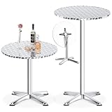 XIELIOUS 3-in-1 Stehtisch,Bistrotisch-klappbarer Barkeeper Tisch-60 cm Durchmesser-3 Höhen: 49,5cm/74cm/114cm-Edelstahl für zu Hause,Garten,Restaurant-Outdoor-Stehtisch,Bar Table,Party-Tisch-Silber