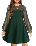 Arshiner Kleid für Mädchen Langarm Festlich Party Elegant Langarmkleid Prinzessinkleid Meshkleider Kinder Knielang Grün 140 9-10 Jahre