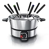 Arendo - Fondueset Edelstahl für 8 Personen - Fondue elektrisch - 1000 W Heizplatte - Set mit 8 Gabeln– bis zu 2 Liter Fassungsvermögen – Topf aus Edelstahl – gute Wärmeisolation