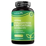 Flohsamenschalen Kapseln 4500mg - Biokulturen mit 500 Millionen CFU - 180 Vegane Kapseln für 3 Monate Vorrat - Flohsamenschalen Gemahlen Alternative - Psyllium Husk - Nutravita