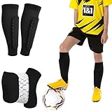 Schienbeinschoner Fußbal Socken, 1 Paar Lang Schienbeinschoner Fußball Herren, Atmungsaktiv, Leicht, für Erwachsene und Kinder (Black, S)