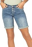 Sublevel Damen Jeans Bermuda-Shorts mit Denim Aufschlag Dark-Blue S