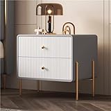 Moderner minimalistischer weißer Nachttisch aus Massivholz für das Schlafzimmer – nordischer Stil, kleines multifunktionales modernes minimalistisches Schlafzimmer-Wohnzimmer mit doppelten Schubladen