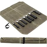 Solyraflux Kochmesser-Rolltasche mit 7 Fächern, Tragbare Koch Messer Tasche, Wachs Leinwand Messer Case Lagerung, Messertasche Kochmesser für Löffel