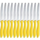 Brotmesser Wellenschliff,12 teilig,Ruffulon Langlebiges Brötchenmesser aus Edelstahl,23 cm Tefalmesser,Brot Messer Set,Scharfe Messer Set,Kunststoffgriff,Gelb Messerset
