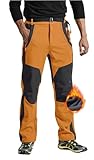 Rdruko Softshellhose Herren Winter Skihose Wasserdicht Winterhose Gefüttert Outdoor Thermohose Verdickte Wanderhose für Skifahren Wandern Camping (Orangenfarbig, L)