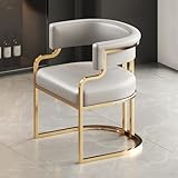 Hellgrauer Ledersessel, gepolsterter moderner Sessel für Wohnzimmer und Esszimmer, stilvoller Gästeempfangsstuhl mit goldenen Metallbeinen, Einzel-Sofasitz