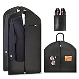 Riwer 2 Stück Premium Kleidersack mit Schuhbeutel 120 x 60 cm Anzugtasche für Reisen Aufbewahrung Kleiderhülle Lang Faltbare Mottensicher Business Anzugtasche mit Tragegriff Schwarz