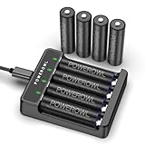 POWEROWL Akkukladegerät mit AA Akku 2800mAh 4 Stück, AA Ladegerät USB Schnellladung Ladegerät für wiederaufladbare NI-MH NI-CD AAA AA Akkus unabhängiger Steckplatz