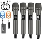 Aveek Kabelloses Karaoke Mikrofon Set, Professionelle Funkmikrofon Set 2.4G, Wiederaufladbar mit USB-C, 6,35mm/3,5mm Anschluss, Plug & Play für Lautsprecher, Party, Gesang, 30m Reichweite, 4er Set