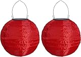 Lampions Solar Außen Wetterfest, Yeehliny Solar LED Laterne Wasserdicht Nylon Hängende Gartenlaterne, Solarlampions für Außen, LED Lampion Solar Lichterkette Aussen (20cm/2 Stück/Rot)
