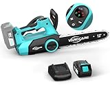 YARDCARE Akku-Kettensäge 12 Zoll mit YARDCARE 4Ah Lithium-Ion Akku, LED-Display & Bürstenloser Motor, Werkzeuglose Kettenspannung, Automatischer Öler, Rückschlagschutz für Gartenarbeit