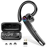 Bluetooth Headset V5.4, Wireless Freisprech Telefon mit CVC 8.0/ENC Dual Mic, APTX, Mute Zwei-Geräte-Verbindung Headset Handy, 115 Std, USB-Adapter Freisprech-Headset mit Ladebox für Business/Trucker