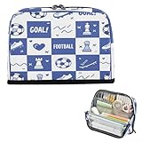 miaozhen Federmäppchen mit großer Kapazität, Aufbewahrungstasche, große Schreibwaren-Aufbewahrung für Teenager, Jungen, High-School-Zubehör, Schuhe, Fußball, Blau-Weiß, karierter Druck, Bolsa para