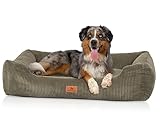 Knuffelwuff Hundebett aus Cord mit Handwebcharakter Olivia XL 105 x 75cm Khaki - Abnehmbarer Bezug - waschbar - für große, mittelgroße und kleine Hunde
