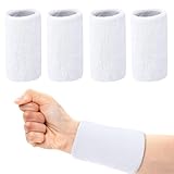 Schweißband Handgelenk, 4 STK Elastische Schweissband, Sports Schweißbänder, Fitness Arm Sport Wristbands für Männer, Frauen, Herren, Damen, Fußball, Basketball, Tennis, Gymnastik - Weiß