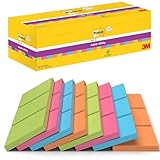 Post-it Super Sticky Notes, Packung mit 24 Blöcken, 90 Blatt pro Block, 76 mm x 76 mm, Farben: Grün, Pink, Blau, Orange - Extra-stark klebende Notizzettel für Notizen, To-Do-Listen und Erinnerungen