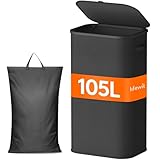 Lifewit Wäschekorb mit Deckel, 105 L Wäschesammler mit Kunststoffrahmen, faltbarer großer Wäschesortierer, Wäschebox Laundry Baskets für Schlafzimmer, Bad, Schwarz