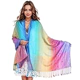 Alyxiavia Weiche bunte Blume Jacquard Baumwolle Quaste Schal und Schal Pashmina für Frauen (blau)