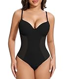 SHAPERIN Shapewear Damen Body Mit BH Push Up Figurformender Bodysuit Rückenfrei Body Baucheweg Shape Body Verstellbarer Schultergurt Schwarz M