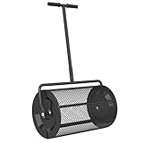 Outsunny Kompoststreuer 75L 61x40cm Düngerstreuer Rasen Garten Gartenstreuer mit T-Griff Mesh-Korb Metall Saatgutstreuer Torfmoosstreuer Rasenstreuer Rasenpflege für Kompost, Mist Dünger Saat Schwarz