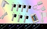 Trango 7er Set RGB Farbwechsel LED Glaskantenbeleuchtung inkl. Fernbedienung 5022-07 Schrankbeleuchtung Glasbodenbeleuchtung Vitrinenbeleuchtung Clips Möbelbeleuchtung Licht für Ihre Vitrine