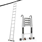 YGCBL Haushaltsleiter aus Aluminium, Teleskopleiter mit Dachhaken, Mehrzweck-Klappleiter mit Stabilisatorstange, für den Innenbereich, 3,9 m, 3,9 m