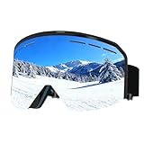 MXJ Gear Skibrille für Herren Damen Erwachsene,YH359 Snowboardbrille für Brillenträger,OTG Anti-Beschlag UV-Schutz Anti-Rutsch Kopfband,Vollständiges REVO Design (Schwarz/Silber -VLT 13%)