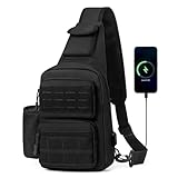 HUNTVP Taktische Brusttasche Herren Sling bag Militär Schultertasche Umhängetasche Tactical Chest Bag MOLLE Crossbody Bag für Alltag Reisen Wandern Camping (Schwarz)