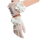 Liummrcy Blumenmädchen Fliege Krawattenspitzenhandschuhe, Bogenknotspitzenperlendekor für heilige Kommunion -Festzeltabend, Handschuhe und Fäustlinge