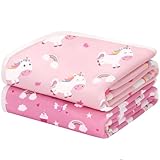 Yukkidds 2er-Pack Bettunterlage Wasserdicht Kinder, Waschbar PIPI Unterlage Bett Kinder, Betteinlage Inkontinenz Bettunterlage 75x90 cm (Rosa Einhorn)