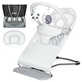 Orzbow Klappbar Babywippe,Tragbarkeit Baby Bouncer für Außenaktivitäten,Verstaubar Baby Wippe mit Behaglich Kopfstütze,3 Einstellbar Liegepositionen,Spielbogen,bis zu 9 Kg,0-12 Monate,Grau
