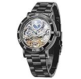 FORSINING Herren-Armbanduhr, wasserdicht, mechanisch, Edelstahl, römische Ziffern, Sonnenphasen-Armbanduhr