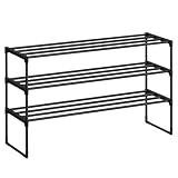 SONGMICS Schuhregal 3 Ebenen, Schuhständer Metall, Schuhaufbewahrung, Schuh-Organizer, aufrecht oder umgedreht, für 16-20 Paar Schuhe, stapelbar, Flur, 30 x 92 x 55 cm, schwarz LSA303B02